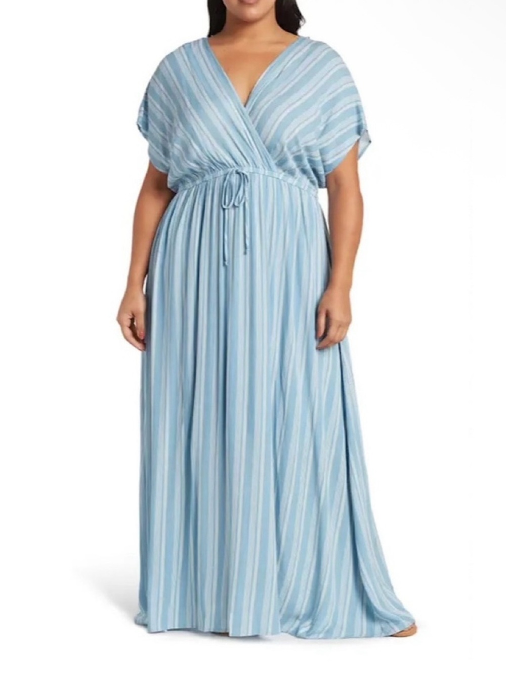 West Kei Light Blue Striped Wrap Maxi Dress